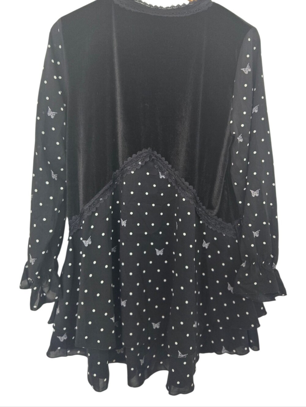 🖤 NWT Black Velvet Butterfly Polka Dot Tunic Top 2X - Picture 3 of 6